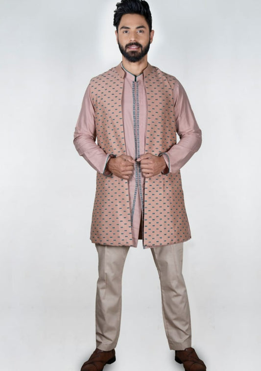 Onion Pink Embroidered Jacket Kurta Set