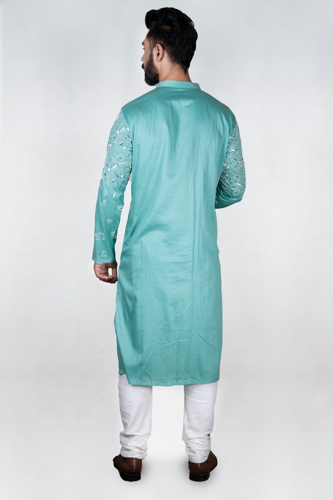 Dark Aqua Blue Gemotrical Cord Embroidered Kurta Set