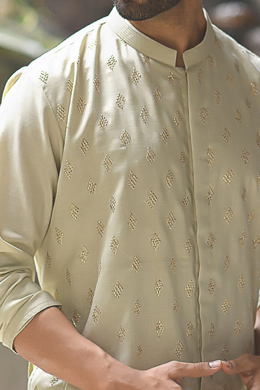 Beidge Sequence Work Front Open Kurta Set