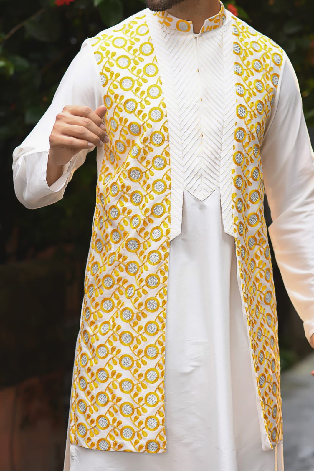 Ivory Heavy Embroidered Open Attached Jacket Kurta Set