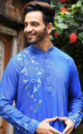 Bright Blue Kurta With Embroidered On One Side Set